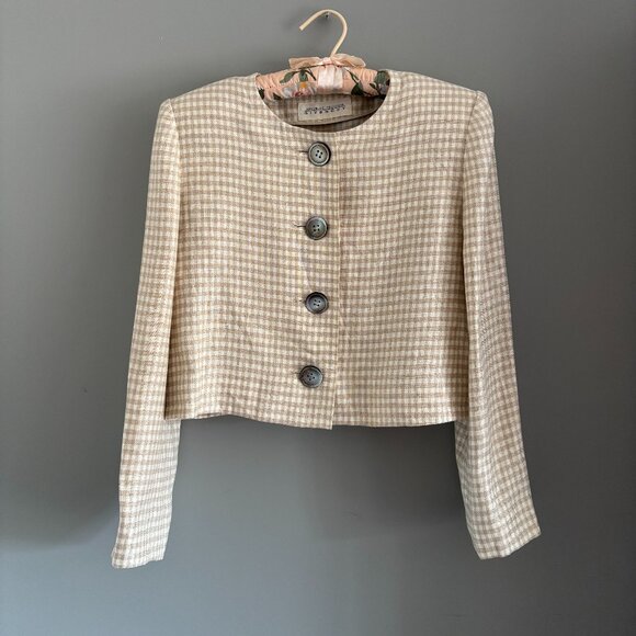 Vintage Givenchy Beige & Sand Gingham Cropped Jacket - Picture 3 of 13